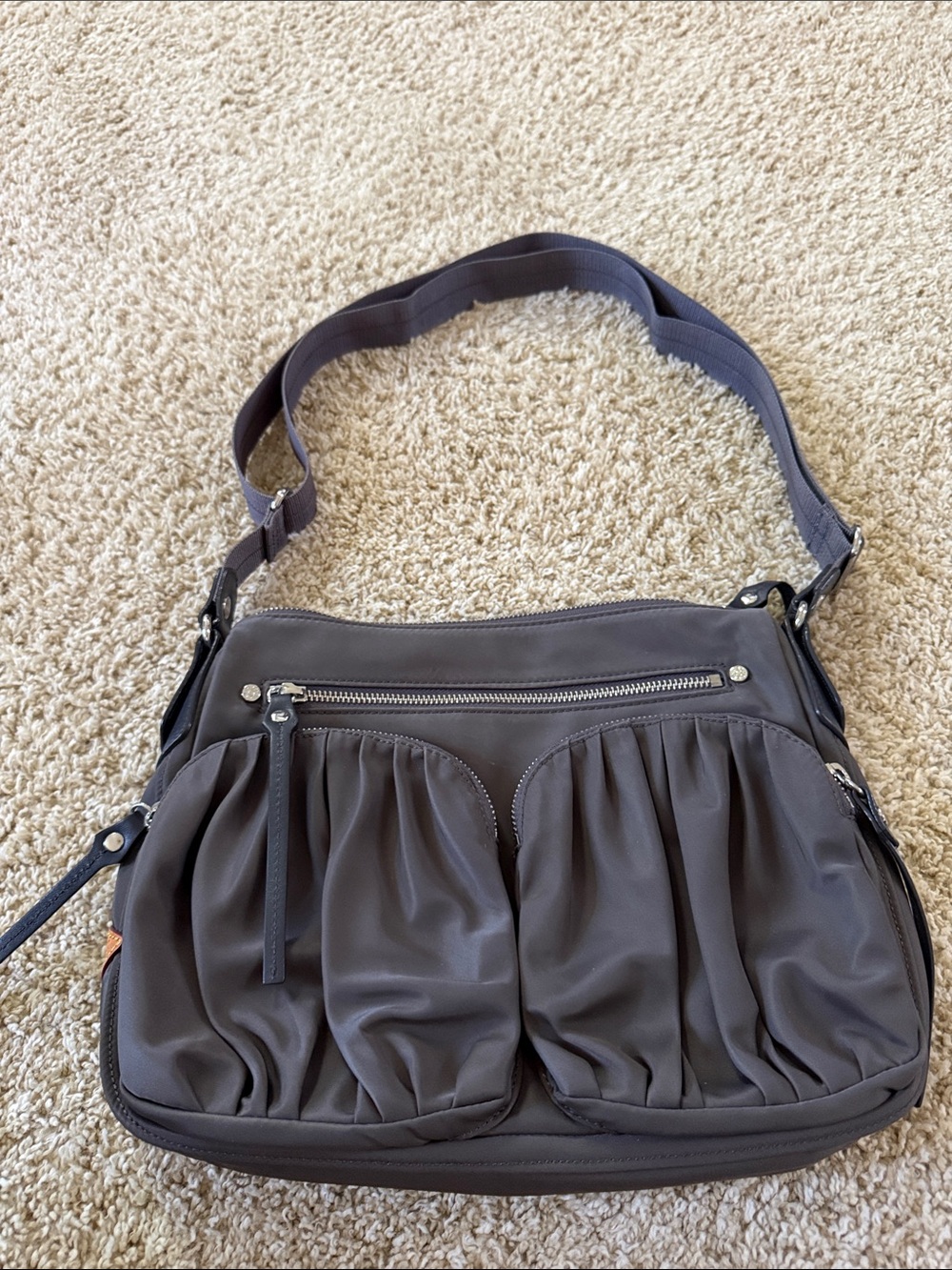 MZ Wallace Slate Gray Gathered Front Nylon Crossbody